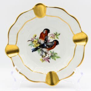 Vintage Limoges Porcelain Bird Design Ashtray Trinket Dish Gold Trim Accents